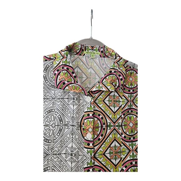 Trisha Tyler NWT MEDIUM Blouse Button-Up Geometric Wire Collar Multicolor - Picture 4 of 11